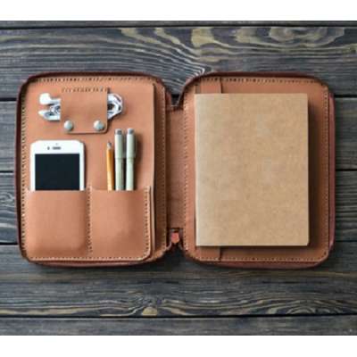 High class customizable brown leather organizer/planner